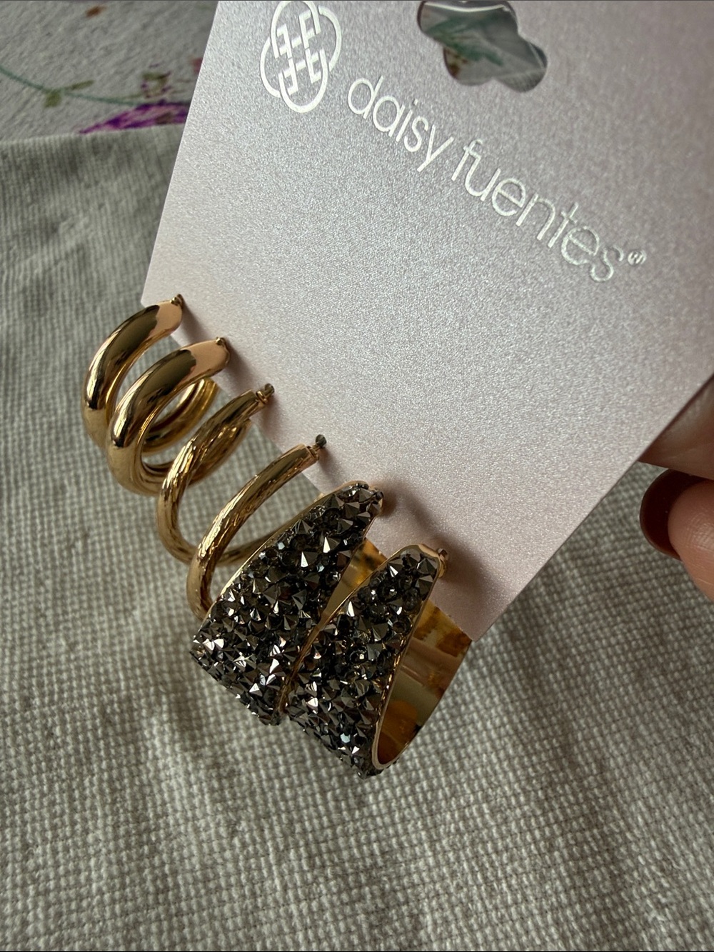 Daisy Fuentes Gold Tone and Black faux Crystal Hoop Earring Set
